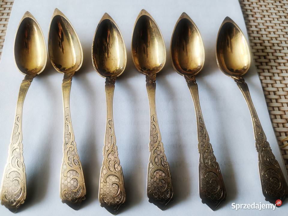 Komplet srebrnych łyżeczek złocononych Piękne Zgorzelec