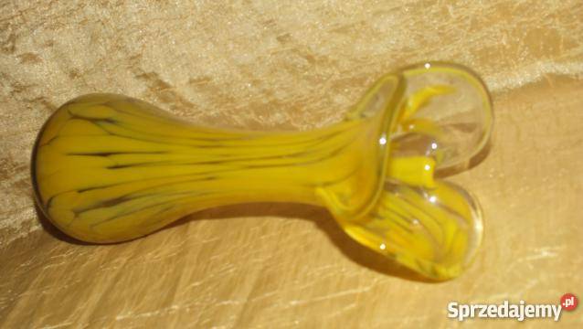 Piękny żółty wazon ze szkła artystycznego PRL Inowrocław