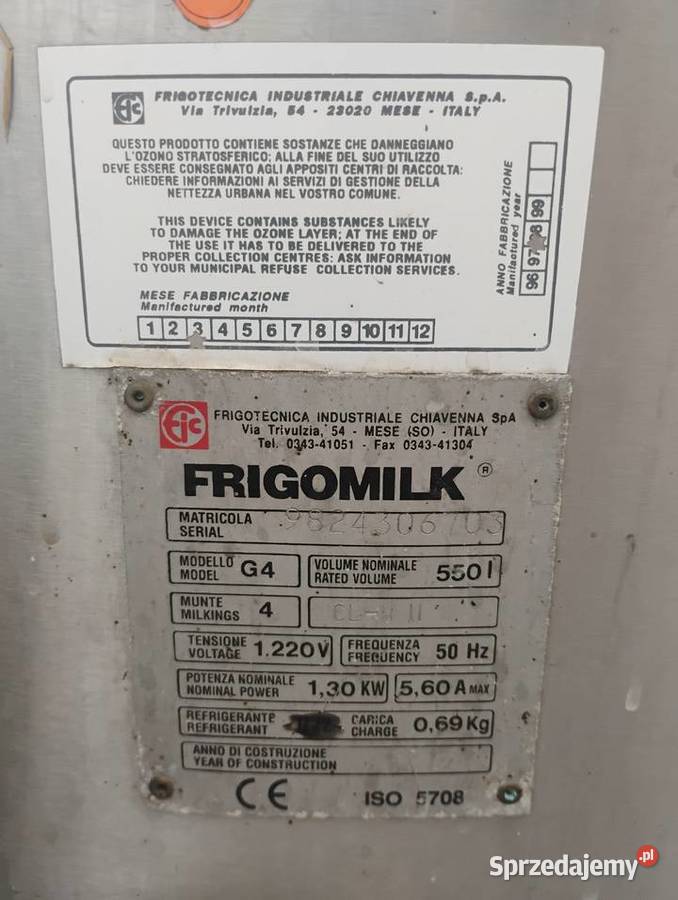 Chłodnia do mleka frigomilk 500l Wietlin