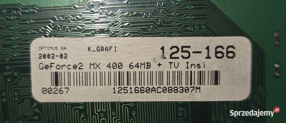 Karta graficzna NVIDIA GeForce2 MX 400 64 MB Jastrowie