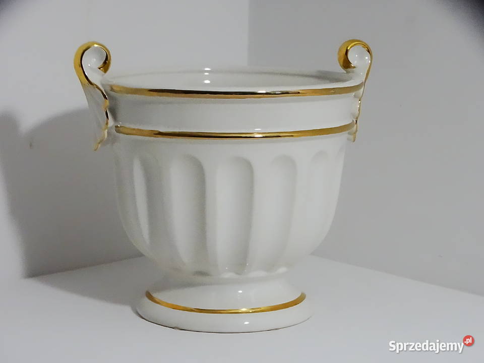 Wazon ceramiczny z uchwytami biały ze złotem