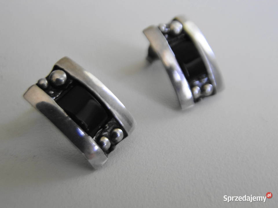 Piękne stare kolczyki srebro i onyks