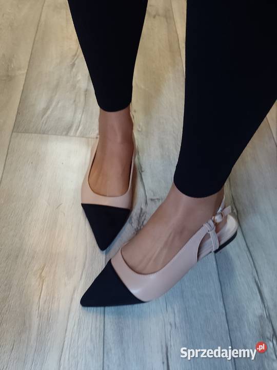 40 Beżowo czarne baleriny wieczorowe z odkrytą Kraków