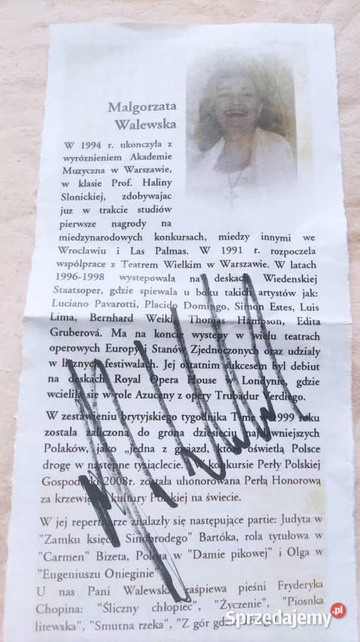 Autograf Małgorzaty Wakewskiej 2010 śpiewaczki Szczecin