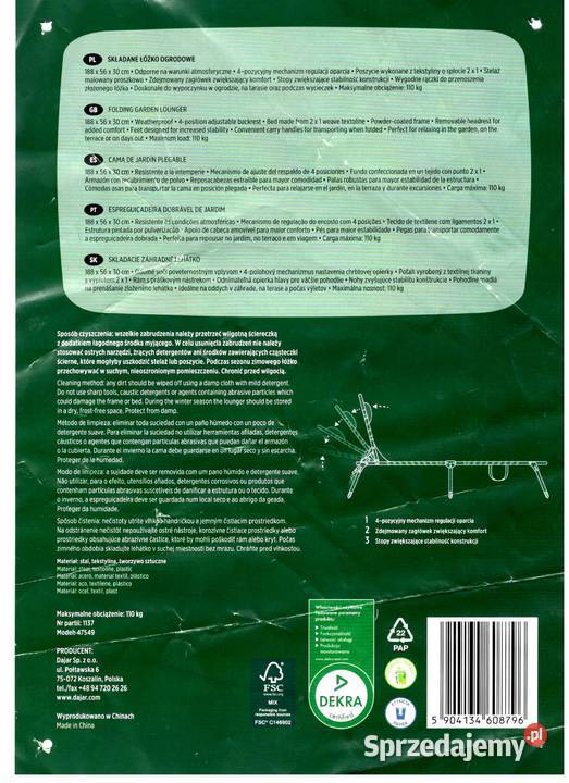 NAJTANIEJ Składane Łóżko Ogrodowe Leżanka metal Zabrze