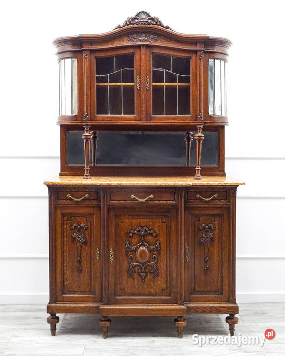 Antyk dębowy KREDENS na nóżkach styl ROCAILLE Kalisz