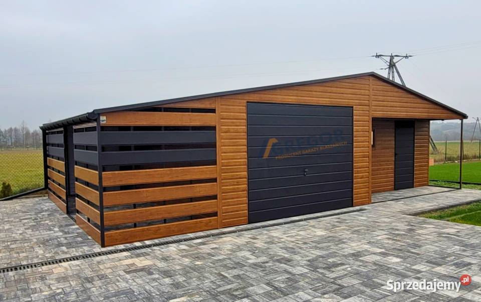 Garaż nowoczesny drewnopodobny 8x5 blaszany  Premium wiata