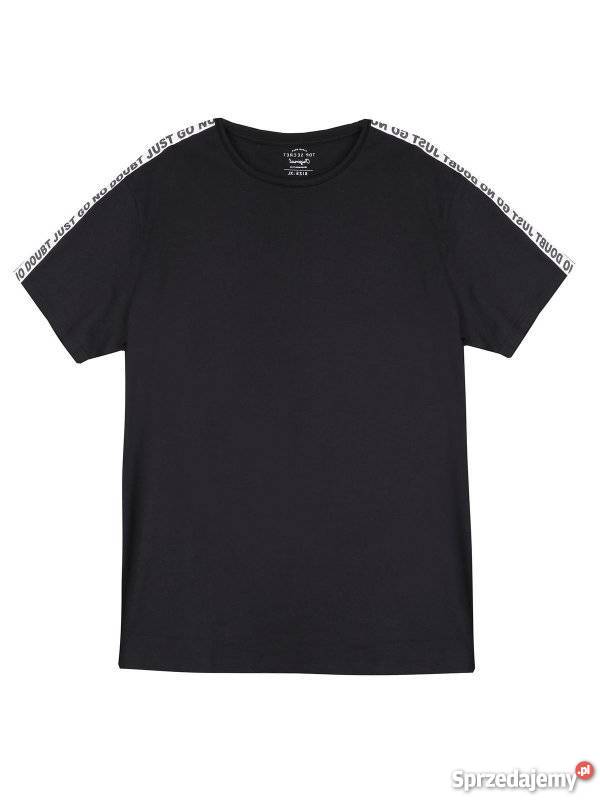 czarny tshirt męski z kontrastowymi taśmami Top Olkusz