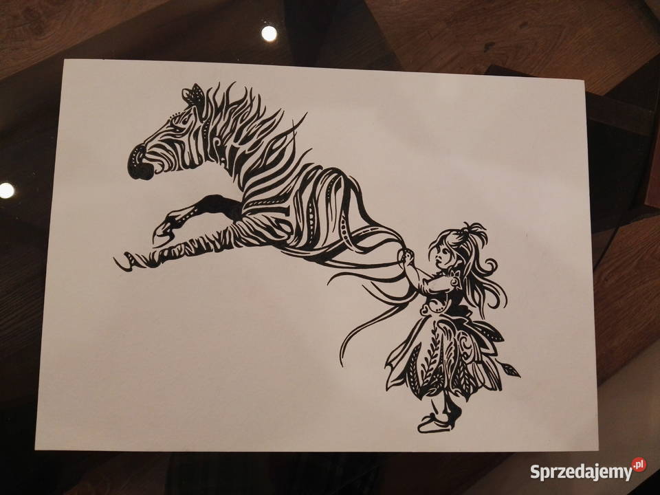 Rysunek dziewczynka i zebra cienkopis A4 200gm2 Warszawa