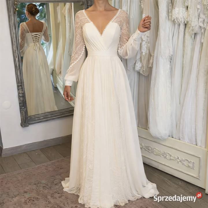 Suknia ślubna wiązana boho ivory rękawy dolnośląskie Jelenia Góra