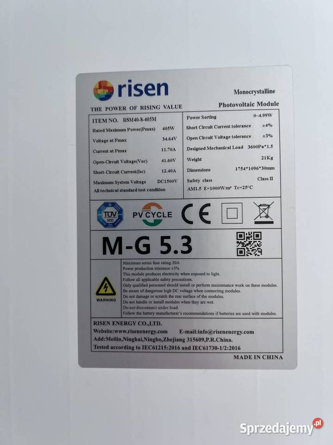 Panele fotowoltaiczne Risen 405W Panele fotowoltaiczne Gorlice