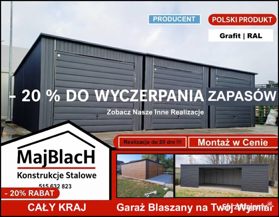 GRAFITOWY Pojedynczy Garaż Blaszany Jednospadowy Mońki