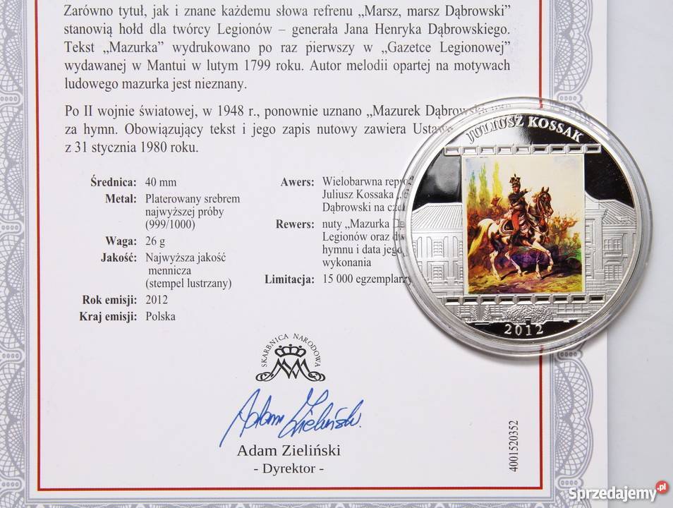 Nowa Moneta Medal Kossak Hymn Mazurek Sosnowiec