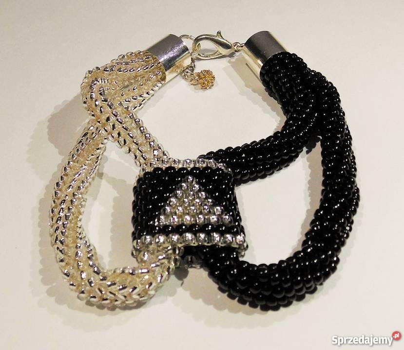 SrebrnoCzarna Bransoletka Z Koralików Katowice
