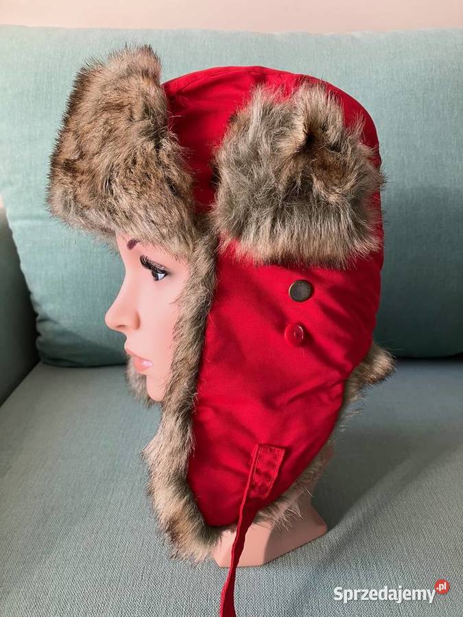 Nowa ciepła damska czerwona czapka uszatka Seger Nisko