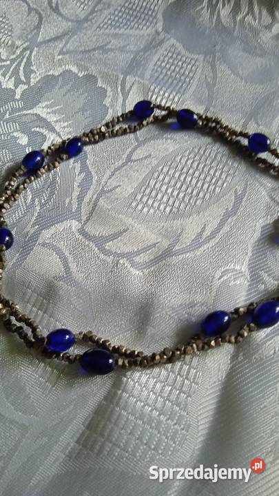 KRÓTKI NASZYJNIK OBRÓŻKA Z KOBALTOWYCH KORALI I