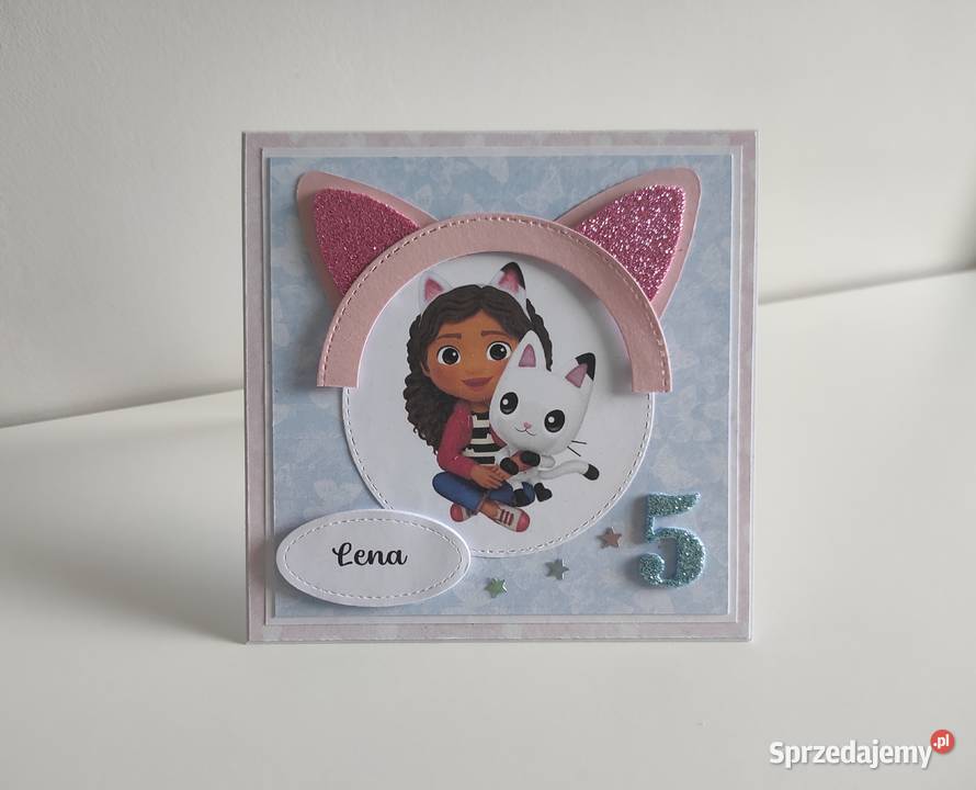Kartka ręcznie robiona urodzinowa Koci Domek Rękodzieło