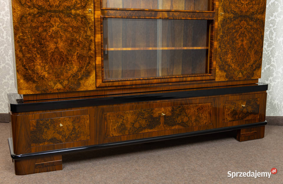 Biblioteka art deco orzech połysk politura stara Meble Swarzędz