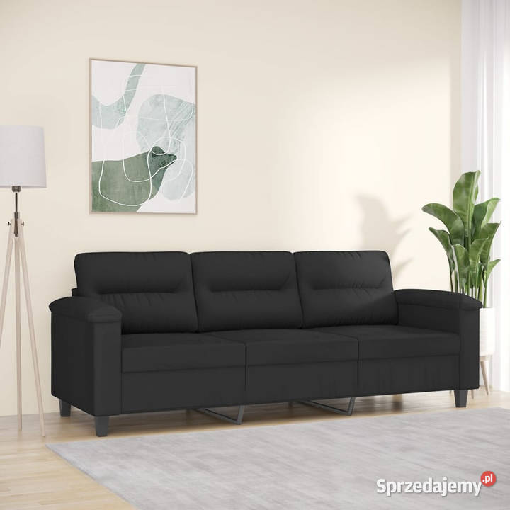 3osobowa sofa czarny 180 tapicerowana mikrofibrą Warszawa