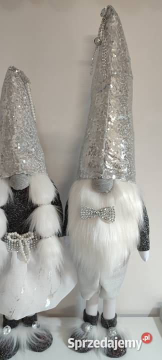 Skrzaty świąteczne para srebrny szary siwy Lipnica