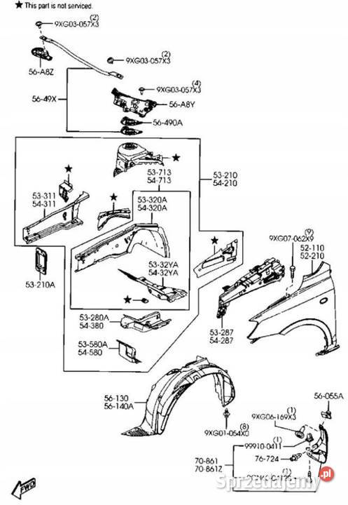 ĆWIARTKA PODŁUZNICA PRAWY PRZÓD MAZDA 2 03