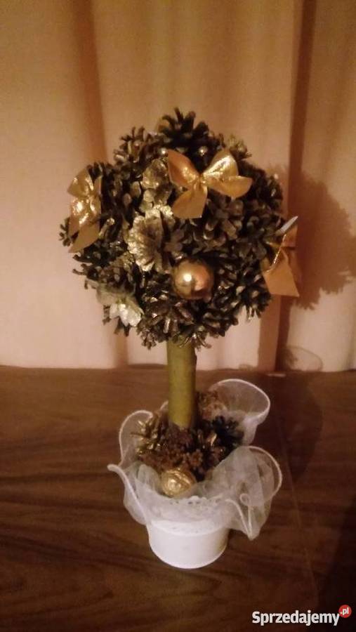 Złote drzewko świąteczne z szyszek Dekoracje i ozdoby