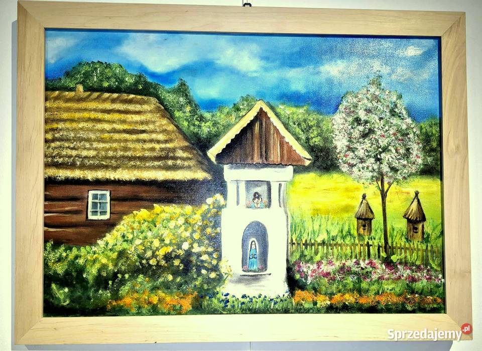 Obraz olejny Wiejska chata z kapliczką Kozienice