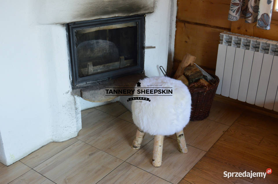 Krzesła ze Skór Owczych Pufa Naturalna Skóra 46cm