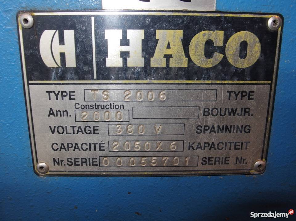 GILOTYNA DO BLACHY HYDRAULICZNA HACO TS2006 Pleszew sprzedam