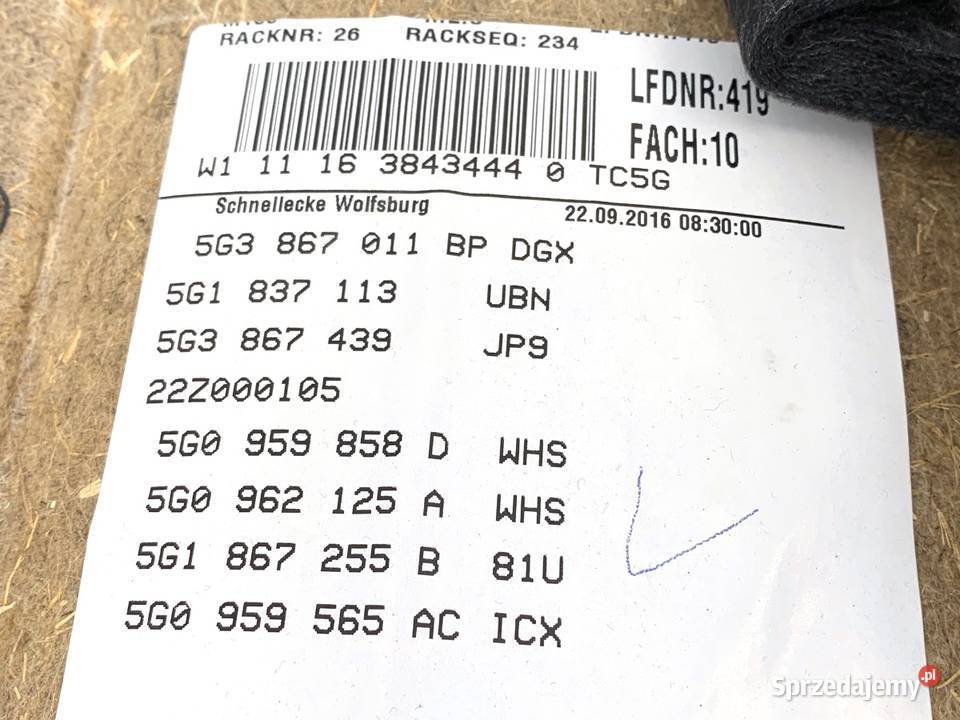 BOCZEK DRZWI LEWY PRZÓD VW GOLF VII Hatchback osobowe podkarpackie