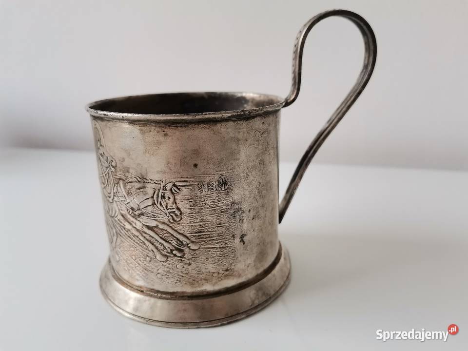 Stary posrebrzany podstakannik Trojka ZSRR 1960 Katowice