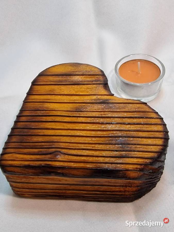 Świecznik drewniany serce karmelowy na tealight Sępopol