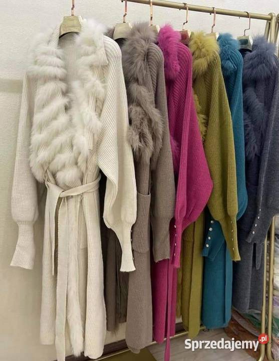 Płaszcz futro lis kardigan sweter Odzież damska Katowice