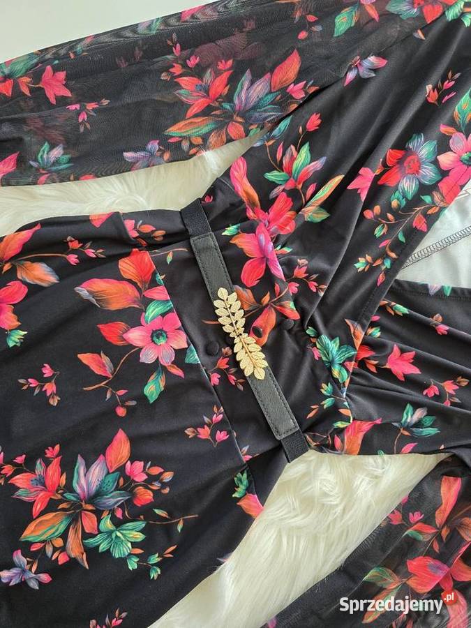 Sukienka kwiatowy print Rękaey z siatki Odzież damska Rybnik