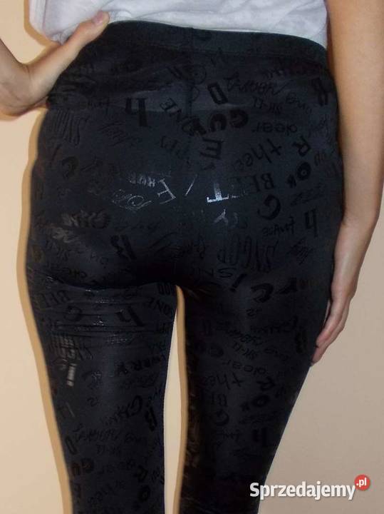 Czarne legginsy z napisami XS 34 getry napisy Rozmiar 34(XS) Toruń