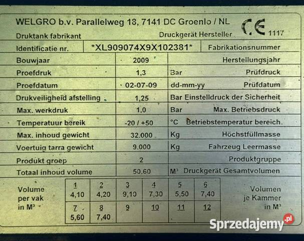 Naczepa cystetna 3 odiowa do paszy Welgro Cysterny