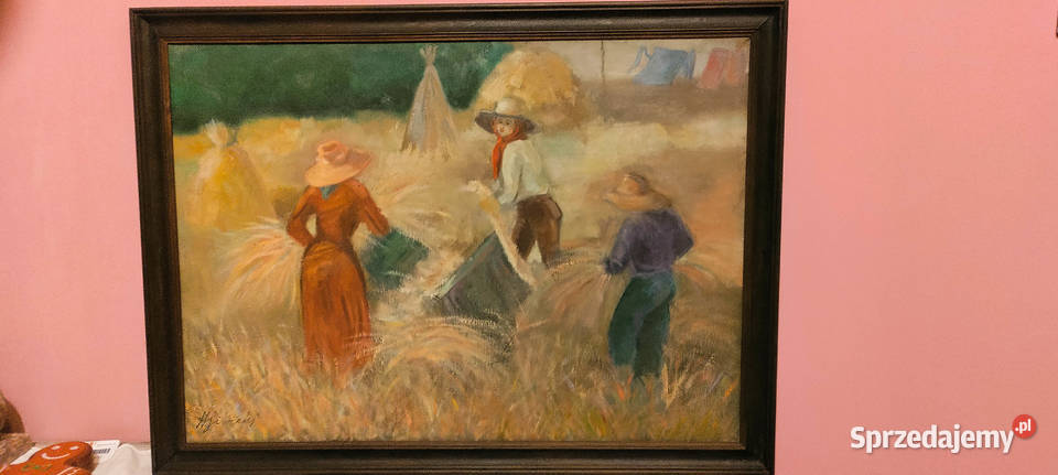 Obraz olej na płótnie żniwach A Siwecki Kraków sprzedam