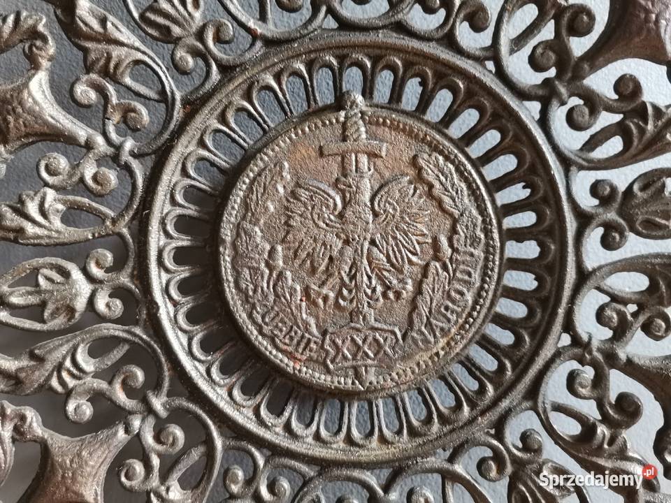 Stary żeliwny ażurowy talerz medal XXX LAT W Katowice