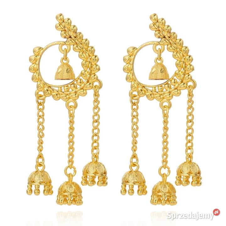 Ładne wiszące kolczyki złoty kolor orient