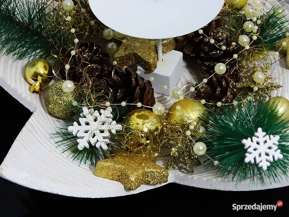 Świecznik świąteczny gwiazda z dekoracją zimową