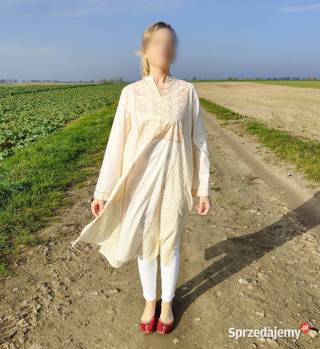 Nowa indyjska tunika kameez kurta 44 XXL plus brązowy/beżowy