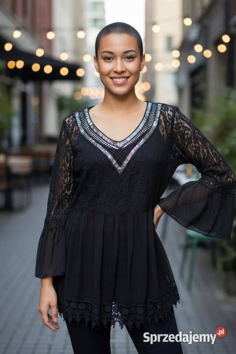 Bluzka damska plus size lekka etamina z koronką Pątnów