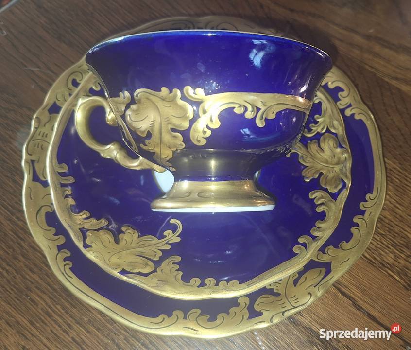 Filiżanki Fryderyk Wałbrzych kobalt Złoty liść Wrocław
