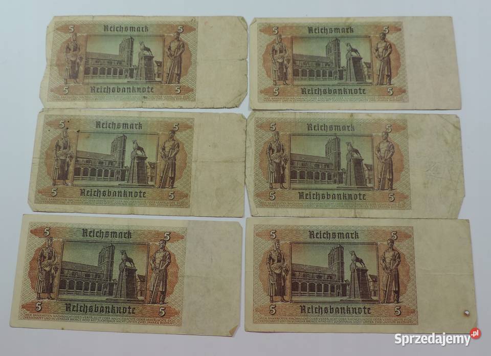 Banknoty 6x Niemcy 5 marek 1942 K33 Warszawa
