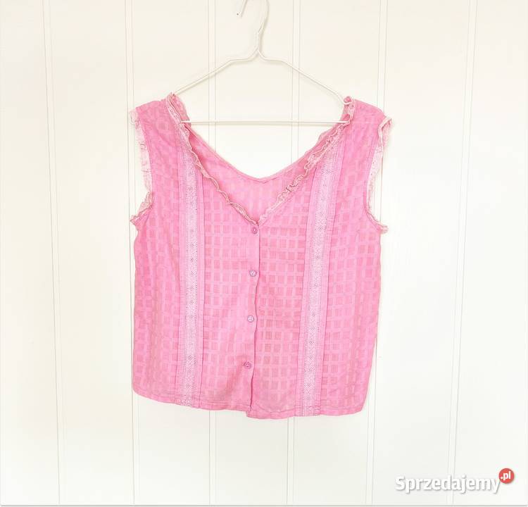 Różowy top bluzka M 38 L 40 róż vintage retro Rozmiar 40(L) Szczecin sprzedam