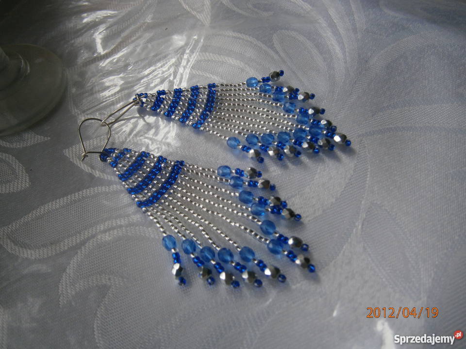 Wiszące kolczyki srebrne peyote