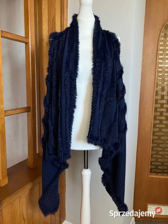 Nowa granatowa luksusowa kamizelka narzutka niebieski Nisko