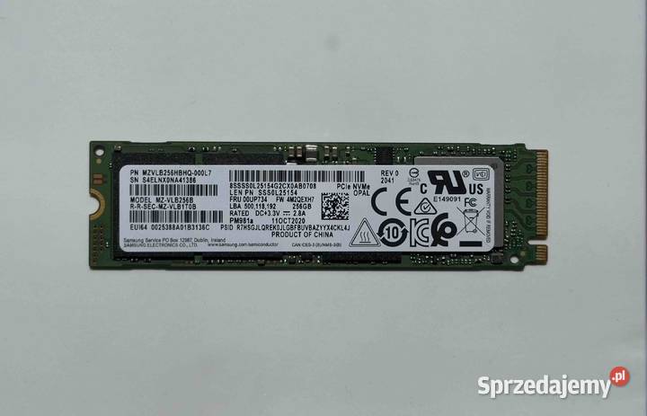 Dysk Samsung SSD 256GB PM981a M2 2280 PCIe Gen3 wewnętrzny Warszawa