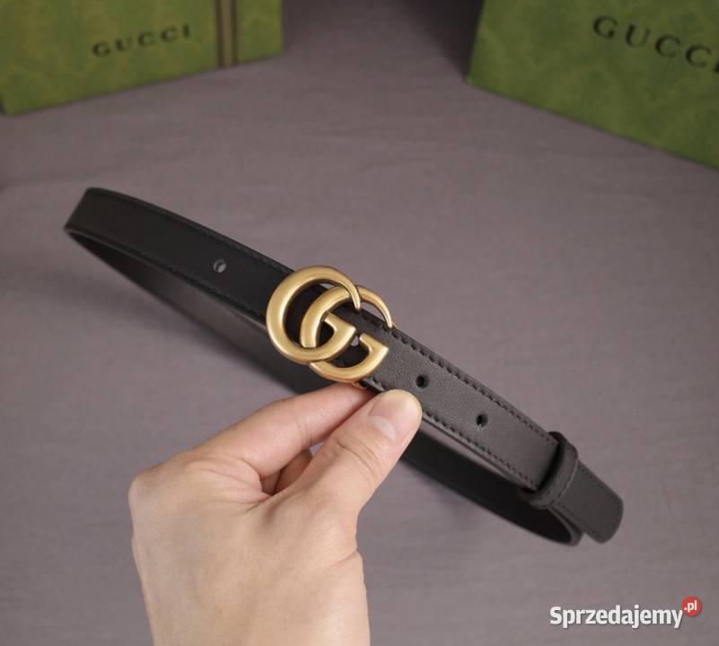 Pasek Gucci skóra czarny skórzany złota klamra 2 małopolskie Kraków