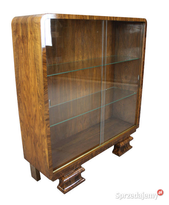Witryna stojąca art deco w orzechu renowacji Zielonka